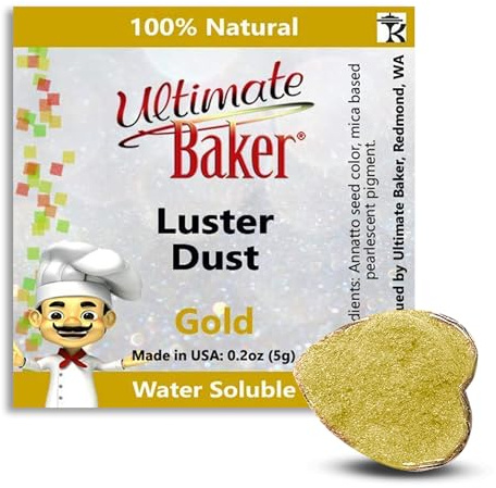 Ultimate Baker Gold Luster Dust - Edible Dusting Powder for Cakes & Cupcakes - All Natural, Kosher & Vegan - Enhance Your Baking with Pixie-Perfect Shimmer (5grams Gold Dust)