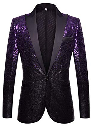 PYJTRL Veste de Costume à Paillettes pour Homme (S, Violet/Noir)