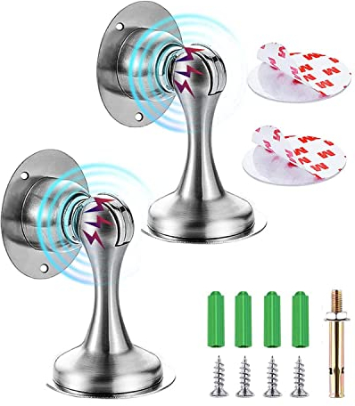 Türstopper Magnetischer ZUONAI 2 Stück Türstopper Selbstklebend Magnetischer Türstopperhalter aus Edelstahl Türfeststeller Magnet Door Stopper am Boden oder an der Wand montiert für Tür Offen Halten