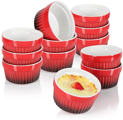 com-four® 12x Ragout Fin Schale - Ofenfeste Förmchen in rot - Creme Brulee Schälchen - Dessertschale mit je 185 ml
