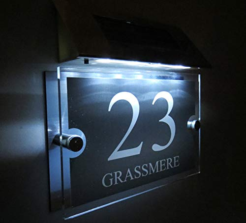 Modern House Signs Plaques Door Numbers 1-9999 Street Name Solar Light LED For Wall Personalised