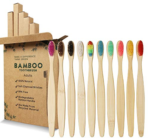 GeekerChip Bamboo Toothbrush,10 Colors Bamboo Toothbrush,Natural Soft Bristles,Ecological and 100% Biodegradable