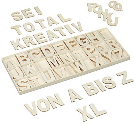 Relaxdays Holzbuchstaben Set, 104 TLG, Großbuchstaben A-Z, 5,5 cm hoch, XL Buchstaben zum Basteln, Deko Alphabet, Natur, 104 TLG., 10028685
