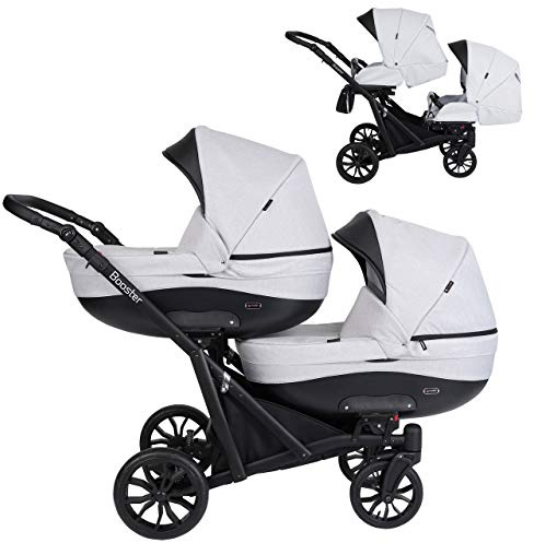 Kunert cochecito de bebé Carrito para gemelos carrito gemelar BOOSTER silla de paseo silla de coche asiento de bebé juego completo 2 en 1 (Gris, 2en1)