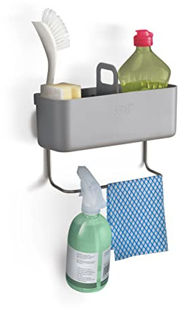 Joseph Joseph Door Store - In-cupboard Kitchen Sink Tidy Caddy Organiser, Washing-up, Brush, Sponges, Dish cloth storage, Removable, Grey