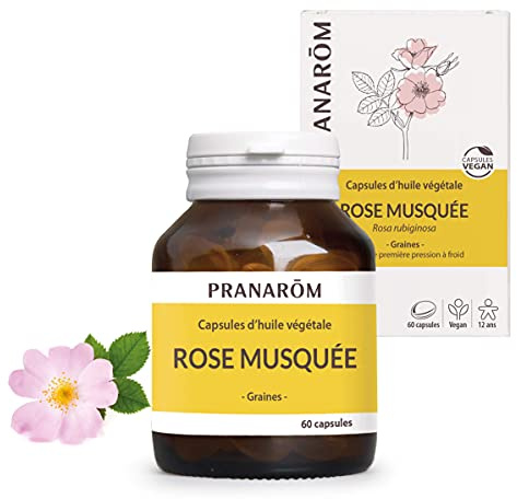 Pranarôm | Rose Musquée - Huile Végétale |Beauté de la peau| Anti-âge | Riche en Oméga 3, 6, 9 | 60 capsules