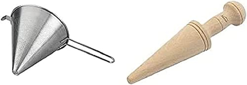 LACOR Colador Chino Varilla, Acero Inoxidable, Plateado, 16 Cm + - 60300 - Mano De Chino, Mortero De Madera, para Colador Chino De Cocina, Madera De Haya Natural, 23.5Cm