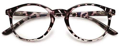 KOOSUFA Blaulichtfilter Brille Computerbrille Damen Herren Retro Runde Brillengestelle Federscharniere Gaming Brille mit Etui (1x Leopard, 0.0)