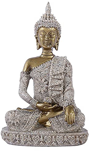 ANCLLO The Hue Sandstone Meditation Buddha Statue Sculpture Hand Carved Figurine Golden #8133