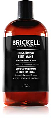 Brickell Men's Belebendes Duschgel für Männer, natürliches und organisches Tiefenreinigungs-Duschgel mit Aloe, Glycerin und Jojoba, sulfatfrei (Tropisches Teakholz, 473 ml)