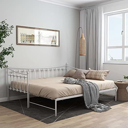 Sofá Cama Convertible Blanco - Estructura de Metal, 206 x 184,5 x 91,5 cm, para Espacios Pequeños y Invitados