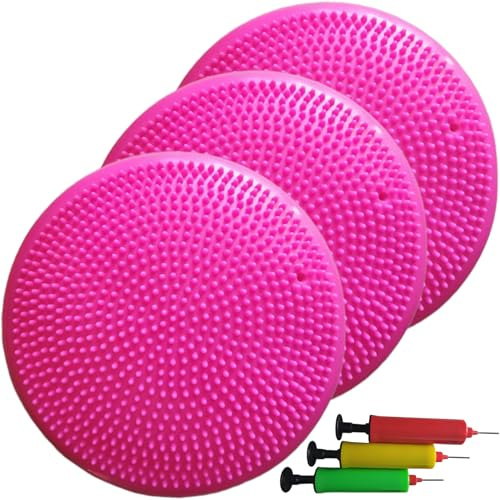 3-Pack High-Density PVC Inflatable Wobble Cushion with Hand Pumps - Balance Board & Disc for Kids/Adults Core Stability, Strengthening Exercises, Classroom & Gym Use (Pink, 3 Pcs)