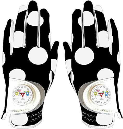 LOVMEAD Damen Golf Handschuh Golfhandschuhe Leder mit Ballmarker All Wetter Linke Rechte Hand Paar, Damen-Golfhandschuhe Rain Grip Weathersof rutschfest Sport (Schwarz, M)