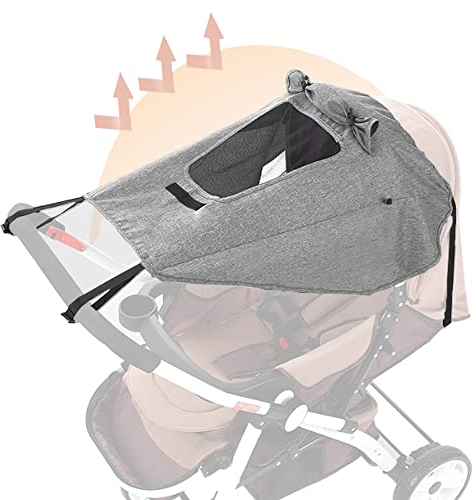Sonnensegel Kinderwagen mit UV Schutz 50+ Wasserdicht Kinderwagen Verstellbar Sonnenblende mit Sichtfenster Extra Breite Schattenflügel Universal Grau Baby Buggy Sonnenschutz Abdeckung