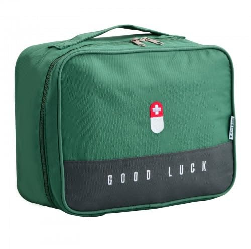 Granvoo Borsa Pronto Soccorso, 1 Pezzi Borsa Medica Portatile Vuota, 25×13,5×20 cm, Borsa di Stoccaggio Della Medicina, per Casa, Ufficio, Viaggio, Campeggio (Verde)