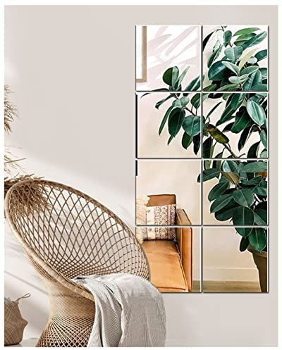DYLISEA 8 Pieces Glass Mirror Tiles 20.5x20.5cm Self Adhesive Mirror, Stick On Mirrors for Wardrobe Doors, Decorative Square Sticky Wall Mirrors for Bedroom Living Room Hallway Walls