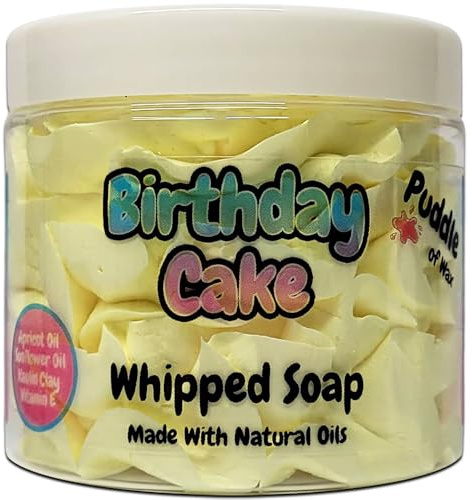 Birthday Cake Whipped Soap Body Wash - 150g - Natural Oils & Kaolin Clay - Sweet Scent - Vegan Friendly - Puddle of Wax - Made in the UK