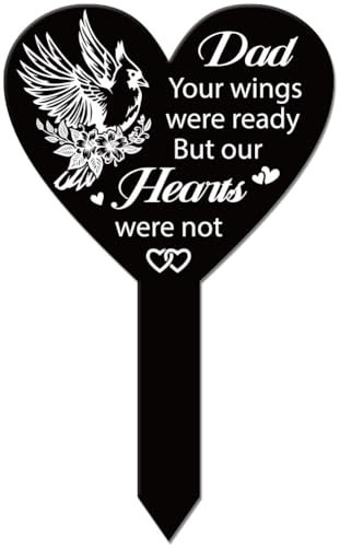 GLOBLELAND Estaca de jardín con forma de corazón con flores cardenales para padre, estaca conmemorativa para cementerio, papá, estaca de acrílico para tumba, estaca impermeable de condolencias para