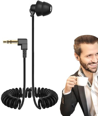 Earbud singolo - cuffia mono, auricolare singolo da 35 cm - Filo a molla estensibile auricolare in -ear da 3,5 mm, suono chiaro, riduzione del rumore, ideale per chiamate, musica e ascolto a un erra