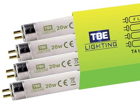 TBE LIGHTING Lampade fluorescenti T4 da 20 W, 578 mm, confezione da 4 lampadine CFL, attacco G5 a 2 pin, T4 ad alta efficienza, luce bianca morbida, 3500 K.