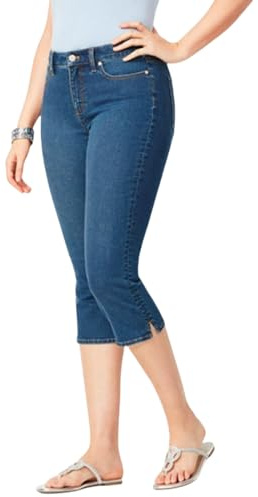 Dam mjuk denim capri, caprijeans för kvinnor hög midja smal rak stretchig denim capribyxor, retro casual, Mörkblått, XL