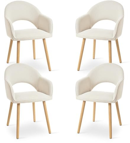 Goeurvant Dining Chairs Upholstered Armchair with Wood Legs Kitchen Chairs for Living Room, Beige-C, Set of 4