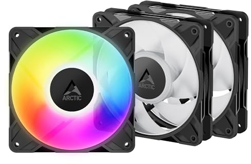 ARCTIC P12 Pro A-RGB LN - 3-pack - Lågt brummande premiumfläkt, 120 mm PWM-fläkt med Y-kabelsplitter, 450-2000 rpm, 0 rpm <5% PWM, 5V digital RGB, fluiddynamiskt lager, 4-pinnar - svart