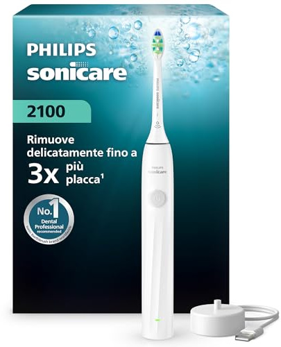 Philips Sonicare Serie 2100 - Spazzolino elettrico sonico con 2 livelli d'intensità, funzionalità EasyStart, SmarTimer, 14 giorni di autonomia, bianco, modello HX4021/01, [Nuovo]