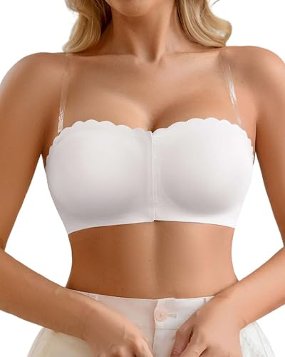 CheChury Femme Soutien Gorge sans Bretelles Grande Taille sans Armature Bretelle Multiple Soutiens-Gorge Femme Invisible Bandeau Brassiere avec Coussinets Bralette sans Coutures Anti-dérapant Silicone