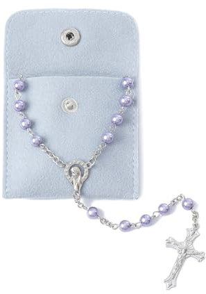 Collana Rosario Comunione, Cattolico Rosario Collana, Perle con Sacchetto di Velluto, Collana Rosario Croce Cattolica, per Rosarios, Croce, Battesimo, Comunione, Matrimonio, Festa (C)