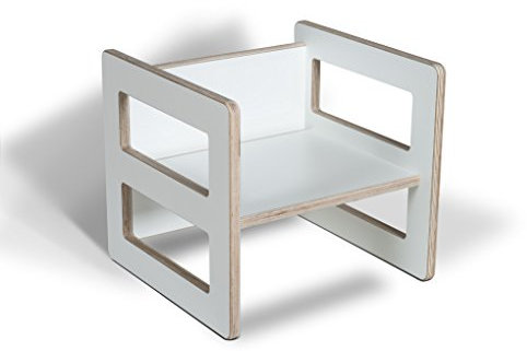 Kindermöbel Wendehocker Holz farbig, praktischer Kinderhocker der mitwächst, Buche (Weiß)