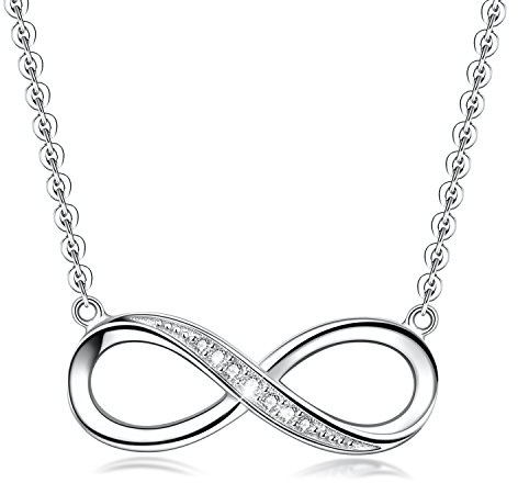 PUPILLEMON Infinity Pendant Necklace for Women, 925 Sterling Silver Love Heart Necklace Fine Jewelry White Gold Plated