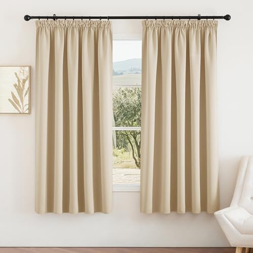 PONY DANCE Blackout Pencil Pleat Curtains, Biscotti Beige, W66 x L72 Inch | Thermal Insulated Curtains with Noise Reducing & Privacy, Luxury Soft Window Treatment for Bedroom & Living Room, 2 Panels