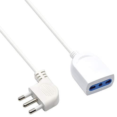 Ew3810 - Prolunga Elettrica Bianca 3 m, Spina Italiana 16A 90° Salvaspazio, Presa Italiana 10/16A, Cavo H05Vv-F 3 x 1 mm2; Presa con Protezione Bambini