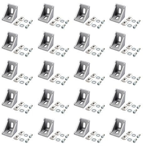 Justech 20x Winkelverbinder Eckwinkel für 3030 Nut 8 Aluminium Extrusion Verbinder Winkel Aluprofil Wandhalter Befestigungsmaterial Montagematerial für Aluminiumrahmenstruktur der Bauindustrie