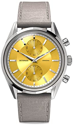 DeTomaso ARMONIA Chronograph Gelb Damen-Armbanduhr Analog Quarz Lederarmband Grau