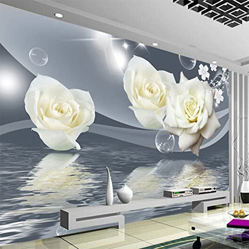 YXTSmurals Blanco Floral Creativo Papel Pintado No Tejido Fotomural Vinilo Pared, Mural De Efecto 3D Pared Pintado Papel Tapiz 3D Decoración Dormitorio Fotomural Sala Sofá Mural
