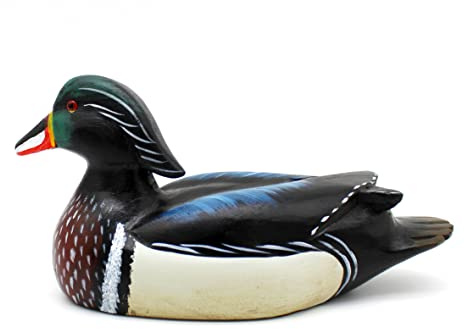 CVHOMEDECO. Primitives handgravyr och målat trä vildanka bondgårdsstatyett gräsand dekorativ accent, 25 cm