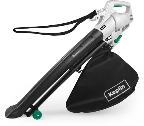 Keplin 3-in-1 Leaf Blower, Garden Vacuum & Mulcher - 3300W, 45L Collection Bag for Easy Clearing of Leafs, Debris & Waste in Garden, Patio & Drive with 12 Meter Cable, Shoulder Strap & Wheels