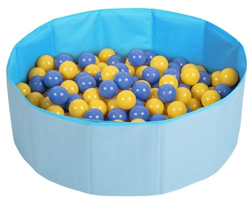 Petsona Foldable Dogs Pool With Balls, Dry Pets Foam Ball Pit, Soft Paddling Pool, Blue:Blue/Yellow