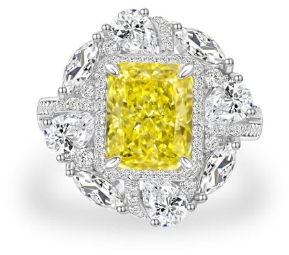 GemKing R2750 Rectangular 4 carat women's ring colorful yellow ice flower cut ring s925 silver 5-9# optional