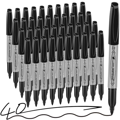 Affisure Permanent markers, 40 packs permanent markers bulk, quick drying in one second, smooth, not easy to erase, durable, can be marked on glass, tiles and cloth, office supplies,Gray shell
