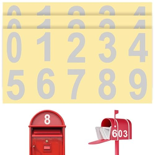 30 Stück 10cm Reißfeste Klebezahlen Wetterfest, Vinyl Selbstklebende Zahlen, Reflektierende Aufkleber Zahlen Groß 0-9 für Briefkästen Adressnummern Türnummern (Silber-Weiß)