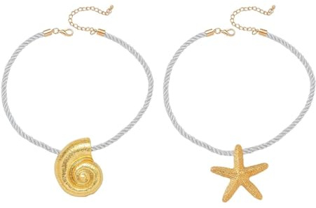 YSJCHEBS Collier Étoile De Mer et Coquillage, Pendentif en Corde Tressée, Élément Marin Créatif - Accessoires Vestimentaires de Mode