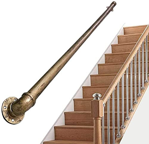 Antik mässing ledstång för trappor inomhus/utomhus greppstång väggmonterad ledstänger räcken trappräcke stödsats (storlek: 90 cm/3 fot)