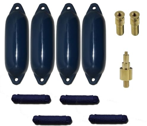 12skipper Bootsfender 4er-Set mit 4 Majoni Star 25 Fender inkl. 4 Fenderleinen, 2 Ersatzventilen, 1 Ventiladapter - Navy, 58 x 15cm