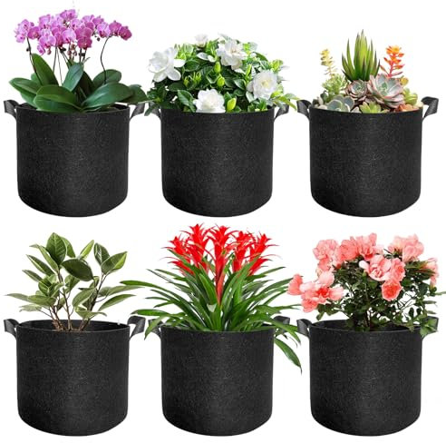 BORDEAG 6 Bolsas de Cultivo de Tela: Grandes Bolsas de Cultivo Transpirables y Reutilizables con Asas, Ideales para Jardín, Balcón y Invernadero (Negro)