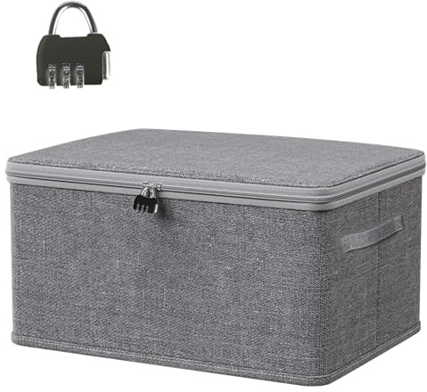iKALULA Scatola richiudibile con coperchio, in tessuto, 40 x 30 x 21 cm, scatola medica con serratura a combinazione, scatola richiudibile con coperchio, per medicinali, vestiti, giocattoli