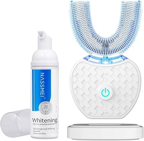 Cepillo de Dientes Ultrasónico Automático, Cepillo de Dientes Eléctrico Ultrasónico 360° para Adultos (Blanco)