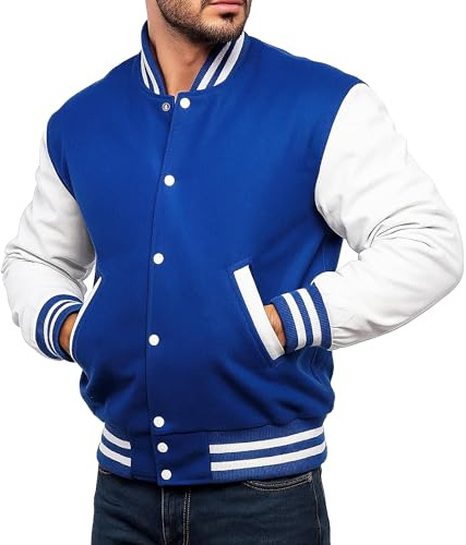 e Genius Varsity Letterman Veste à manches en cuir pour homme – Blouson en laine de baseball universitaire
